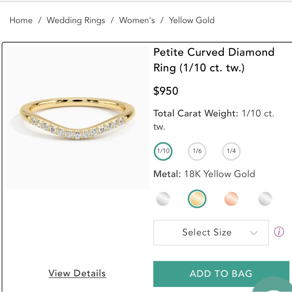 Curved diamond wedding band